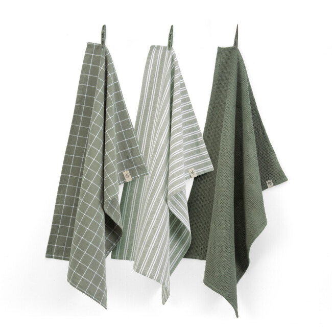 WALRA Keukenset Dry w. Cubes Uni, Stripes & Blocks Legergroen